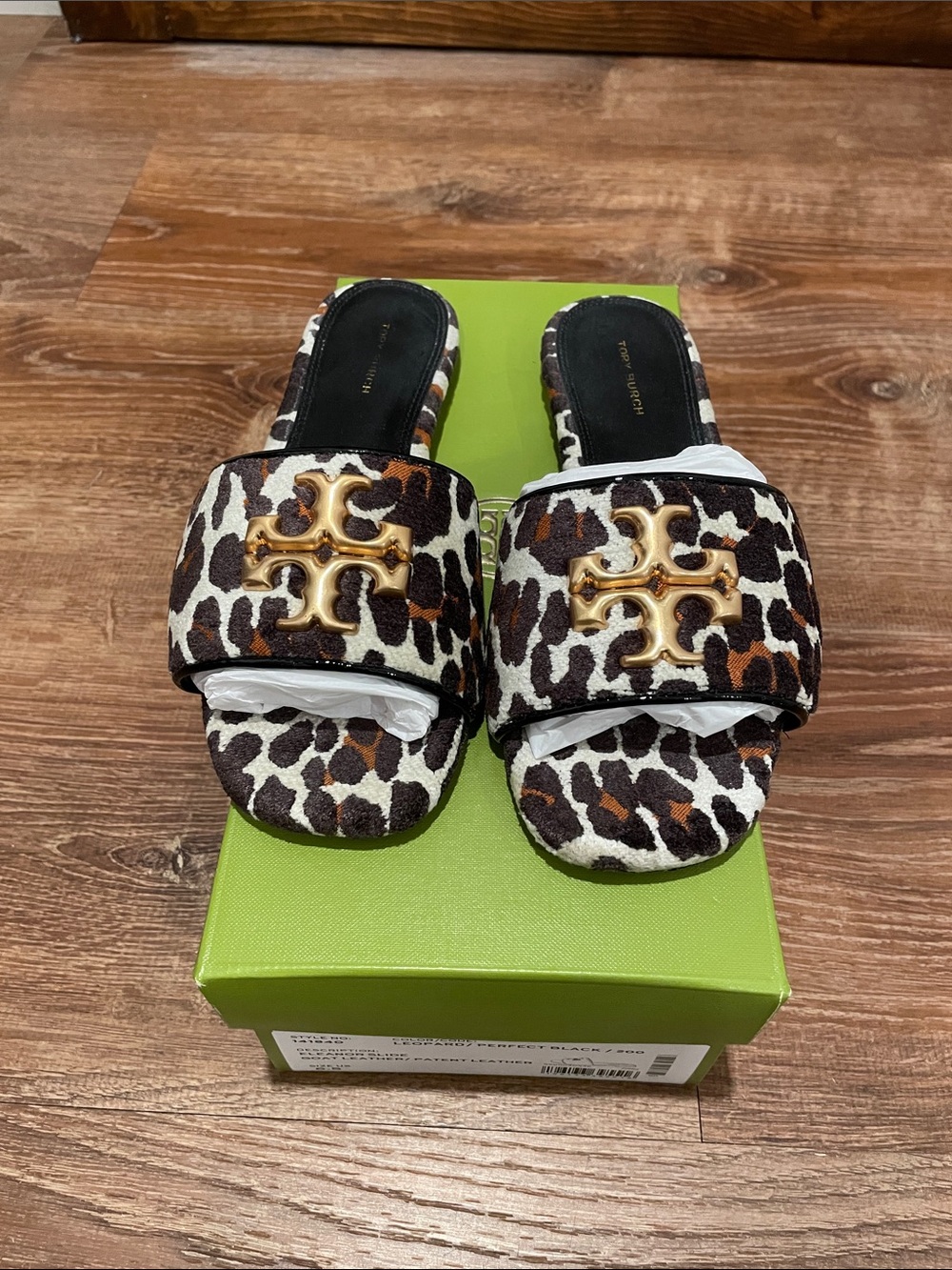 Tory Burch Eleanor Leopard-Print Slide Mules with Gold Logo